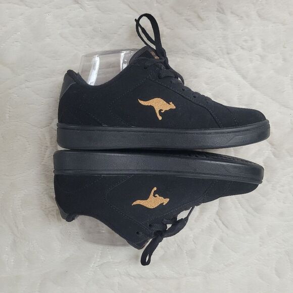 KangaRoos ROOS Sneakers Lace Up Black Gold Embroidered Side Emblems Size 6 - Picture 5 of 11